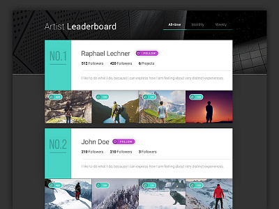 Leaderboard // 19 // DailyUI Challenge 100 days of design challenge collectui dailyui day 19 leaderboard
