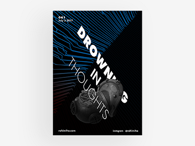 Day 061 black and white blue daily diving drowning graphic design line poster vector