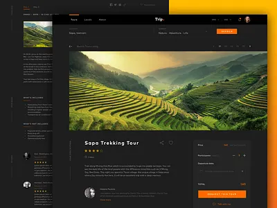 Trip. - Detail (Dark) dark dark ui listing nature orange sketch travel trip ui ux web design
