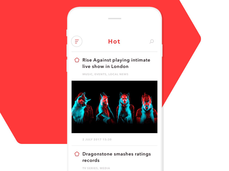 Hexafeed animation categories feed hexagon navigation news selector transitions ui