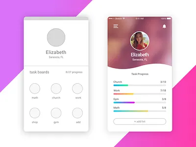 User Profile app blur daily expand list menu page profile task todo ui user