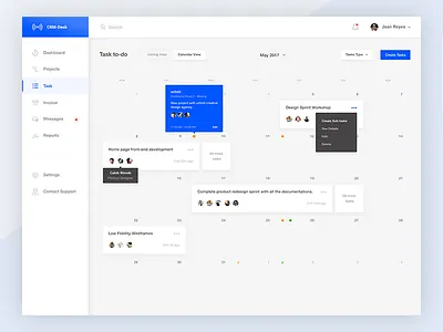 Tasks - Calendar View activity calendar cards dashboard flat schedule tasks to do ui user management ux web