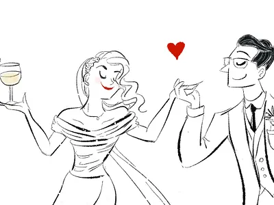 Friend's wedding black and white cartoon couple digital digital art drawing illustration pencil wedding wedding illustration