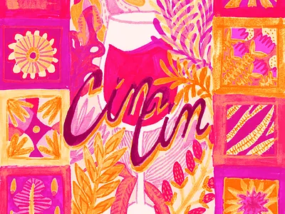 Ladies, Wine and Design - Cin Cin design flowers illustration ladies natural patterns rose tiles wine