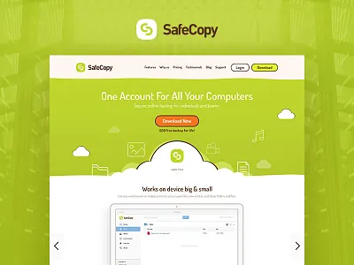 Website design for an online backup service animated backup clean copy design devices illustration online safe service synchronise web