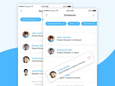 Mentor Search - Light UI mentor mobile results search