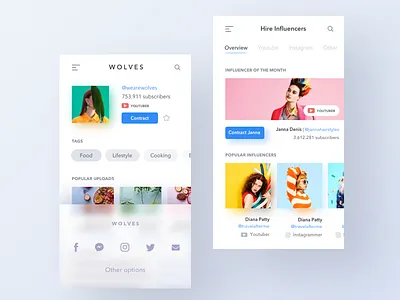 Hire Influencer 2d app blur bright color influence ios people social ui ux