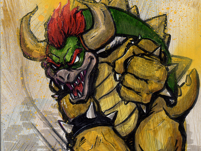 Love, Bowser character drawing illustration mario marker mixed media nintendo painting spray paint videogame
