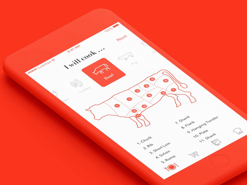 Cooking App app beef clean cooking eat ios meat salad steak ui