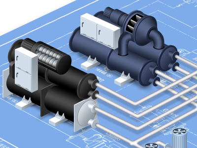 Flow diagram for central air conditioning air chiller conditioning device diagram flow icon