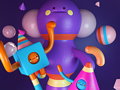 Personas!i 3d c4d characters colors happy render wood