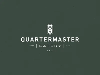 Quartermaster Eatery badge branding canada coaster lockup logo menu q restaurant typography