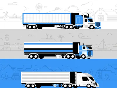 28/52 - Big Trucks country dangerdom design dominic flask illustration landscape mountain product sea semi truck uber