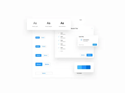 Design System blue button card components design dropdown hover menu modal outline system