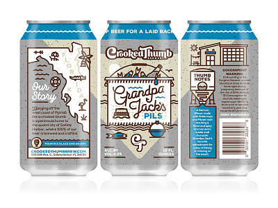 Crooked Thumb Brewery - Grandpa Jack's Pils can design craft beer crooked thumb brewery florida halftonedef illustration pilsner