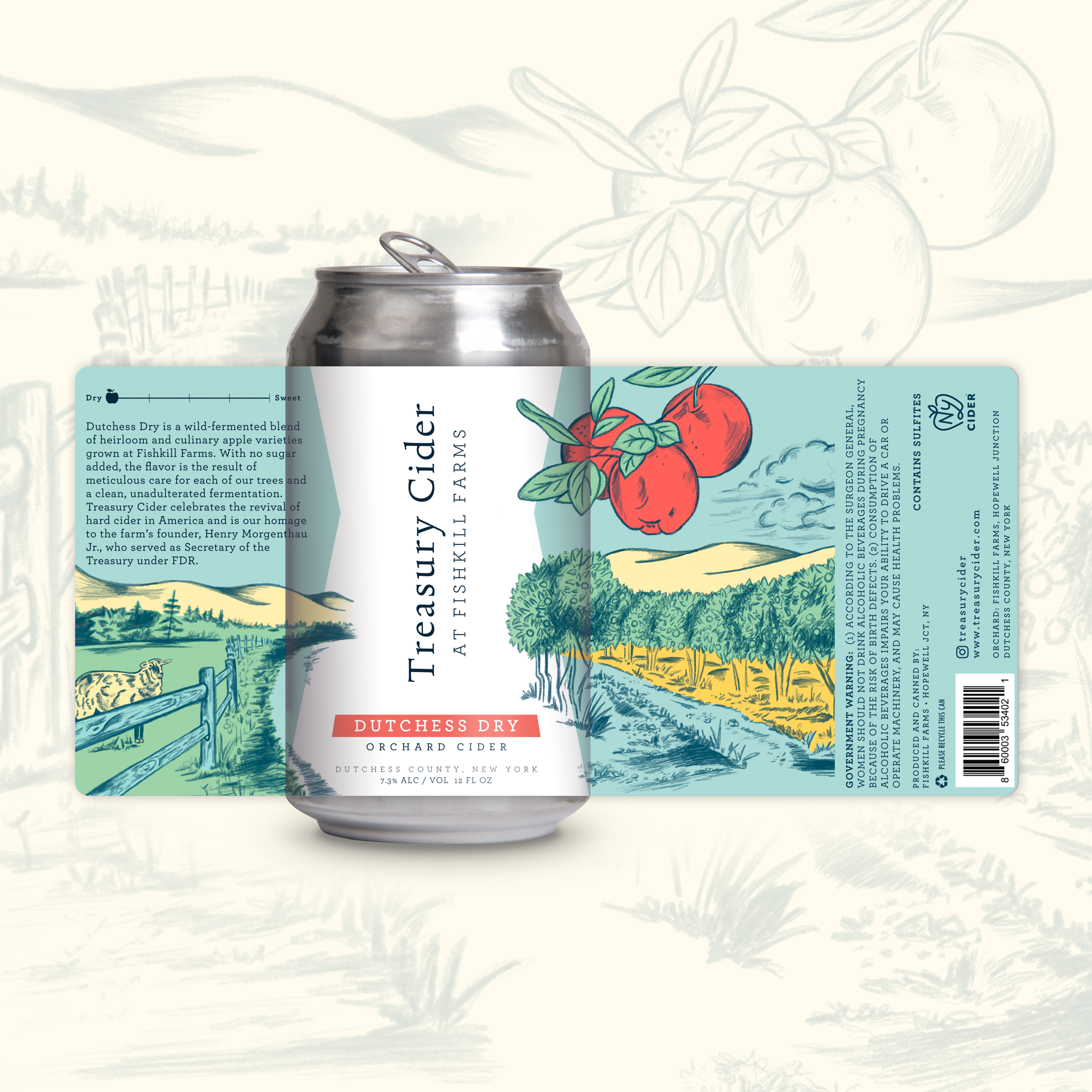 Treasury Cider Label Design apples branding can cider cider label colored pencil farm graphic design hand drawn illustrated illustration label label design landscape mock up mockup packaging packaging design sketch sketchy