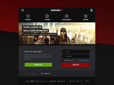 Landing Page - Tablet banner dark gambling igaming landing page login products register tablet