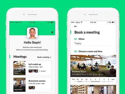 Meeting Room Booking App app application date green interface ios iphone meeting mobile room booking time ui