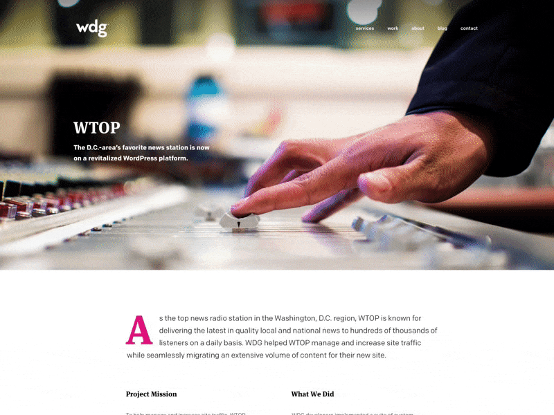 WDG Case Study - WTOP agency big typography case study large type news presentation project view radio web design work display