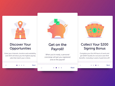 LateShift Onboarding gradient ios mobile onboarding phone screen ui wip