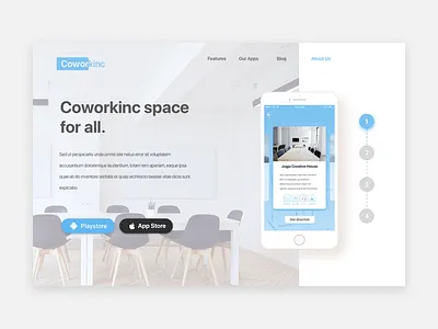 Coworking Space Landing Page - Exploration blue building city coworking landing minimal rent space ui ux web website