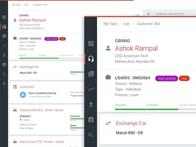 CRM Customer 360 activity automobile car crm customer dashboard material design schedule ui ux