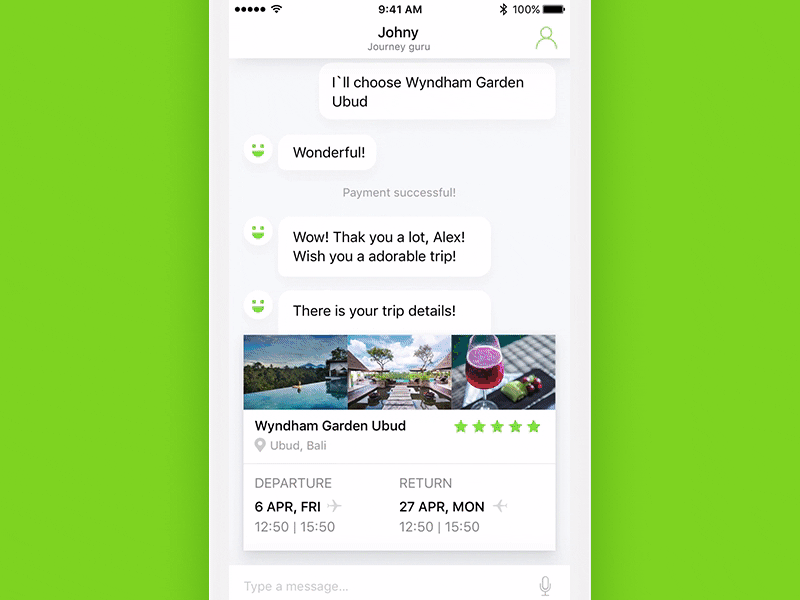 Travel Chatbot Flow ai animation app booking bot chat ios travel ui ux