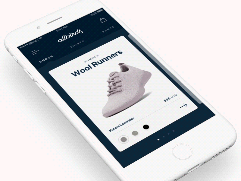 Allbirds App animation cards commerce fashion flinto ios mobile prototype shoes ui