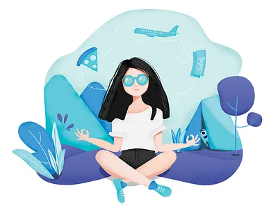 Mountains and dreams | Tote bag illustration adventure chill girl mountains plants relax tent tote travel trees