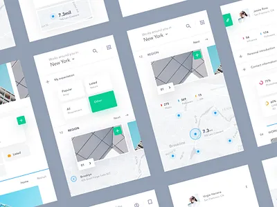 UI exercises #8/100 Recruitment App app blog clean colors grid minimalism，browser type typography