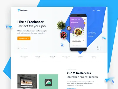Homepage Exploration - Freelancer® blue freelancer homepage landing minimal platform ui ux website