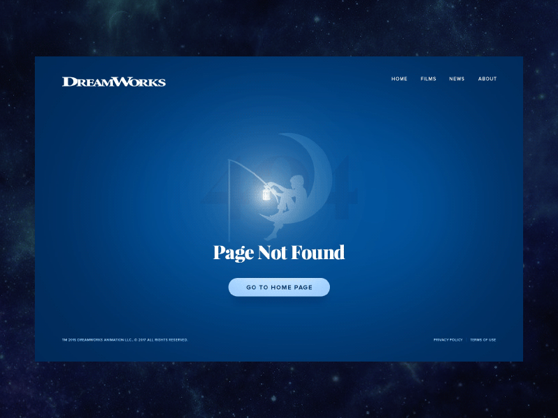 DreamWorks — 404 Page 404 animation blue dailyui dailyui 008 dailyui008 dreamworks error error page gif inspiration inspirations movie movies page not found user interface web web page web site