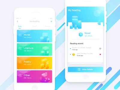 Stereoscopic data cards chart colorful data visualization gradient illustration interface playing graph reading record stereoscopic trend