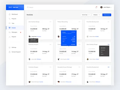 Invoice View accounting cards dashboard income invoice payroll popup project management ui user management ux web