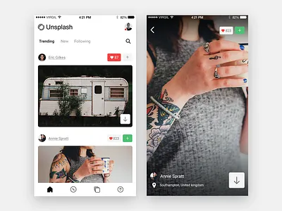Unsplash - Home / Full photo view app home photos redesign unsplash view