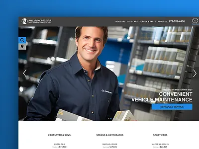 Nelson Mazda - Home Page blue car flat home landing page ui user interface white
