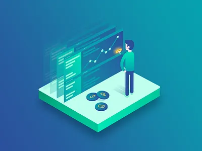 Interactive Lessons datacamp datascience gradient illustration isometric
