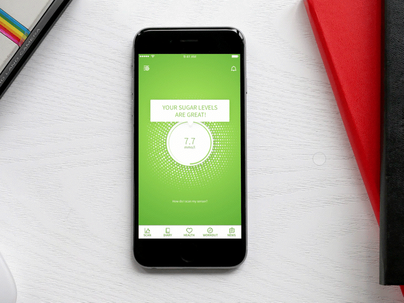 SensorLInk App app diabetic green ios principle sensor sketch sugar level ui animation ux