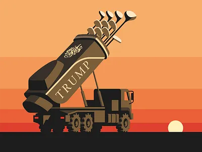 Locked and Loaded golf illustration kim jong un rocket sunset truck trump vector