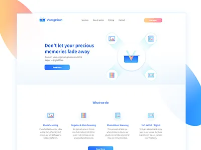 Landing Page - VintageScan gradients landing page logo design photo web scan video web