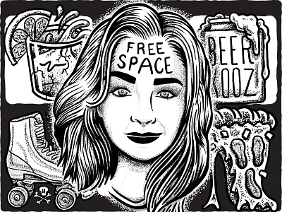 BINGO beer icons illustration pizza portrait stipple