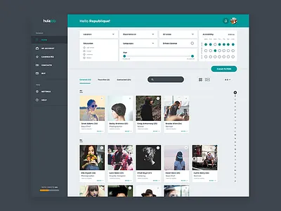 Company Dashboard dashboard design filters grid interface menu profile search ui users ux