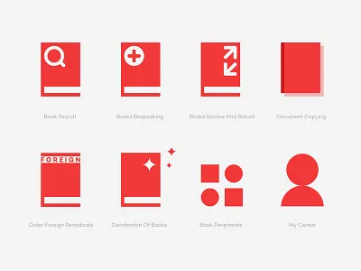 Vector icons for library website book design icons library minimal red simplified vector webdesign