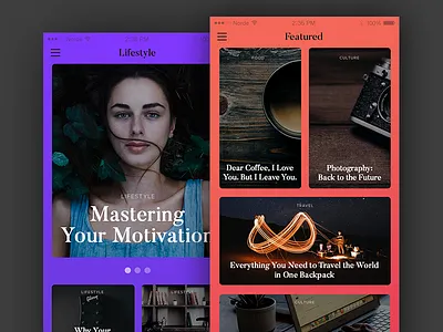 Online Magazine, Dark Mobile Layout article cards clean content cover image dark heading magazine mobile white