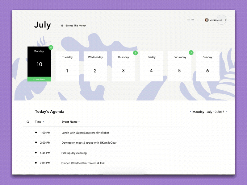 Calcium Calendar App app calendar design illustration light menu product ui ux
