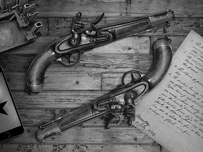 Hamilton App Launch app background digital art guns hamilton history iphone marketing musical paper photoshop revolution stage texture wood