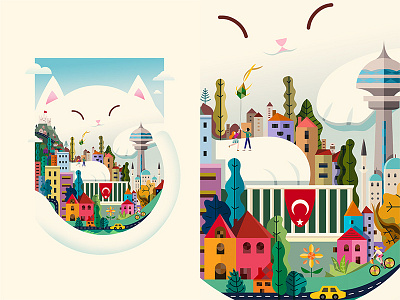"The Embrace" / Başkakent - Other City Ankara Exibition angora ankara buildings capital cat city demet kural embrace exibition flag illustration paw