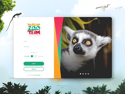 Warsaw ZOO Team animals clouds colorful design landingpage login minimalism nature trees warsaw weed zoo