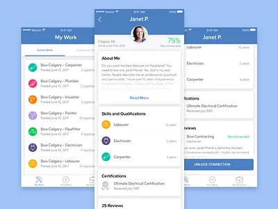 WorkMe Profile and Work List hiring app ios list profile ux