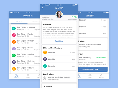 WorkMe Profile and Work List hiring app ios list profile ux